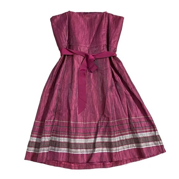 Ann Taylor Loft Dress Strapless Purple Shimmer Linen Blend Striped 12 Petite - Picture 2 of 4